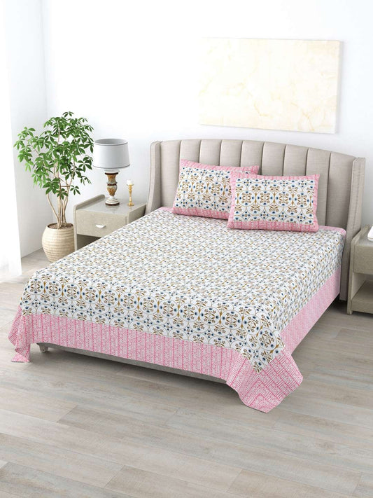 100% Pure Cotton Traditional Printed Bedsheet for Double Bed King Size Bedsheet with 2 Pillow Covers
