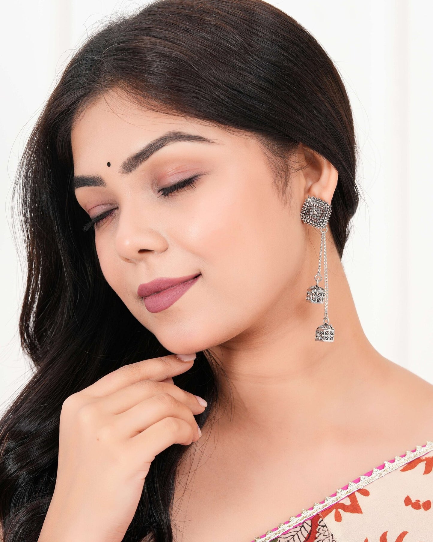 Women’s Silver Circle Long Two AZ838-OXidised Unique Western Earrings for Women Party Wear