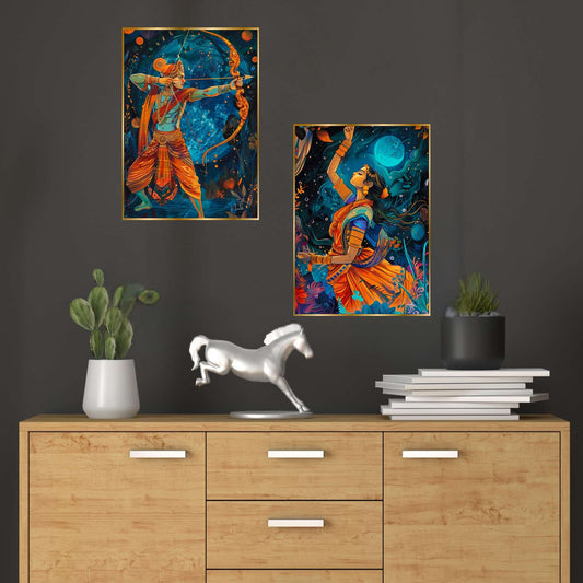 Set of Two Wall Paintings for Wall Dacoration Golden Framed Wall Paintings for Living Room & Bedroom Wall Art for Home Decoration & Office Wall Décor (14×11 inch CH-GD2-4)