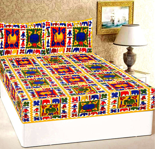 100% Pure Cotton Traditional Printed Bedsheet for Double Bed King Size Bedsheet with 2 Pillow Covers