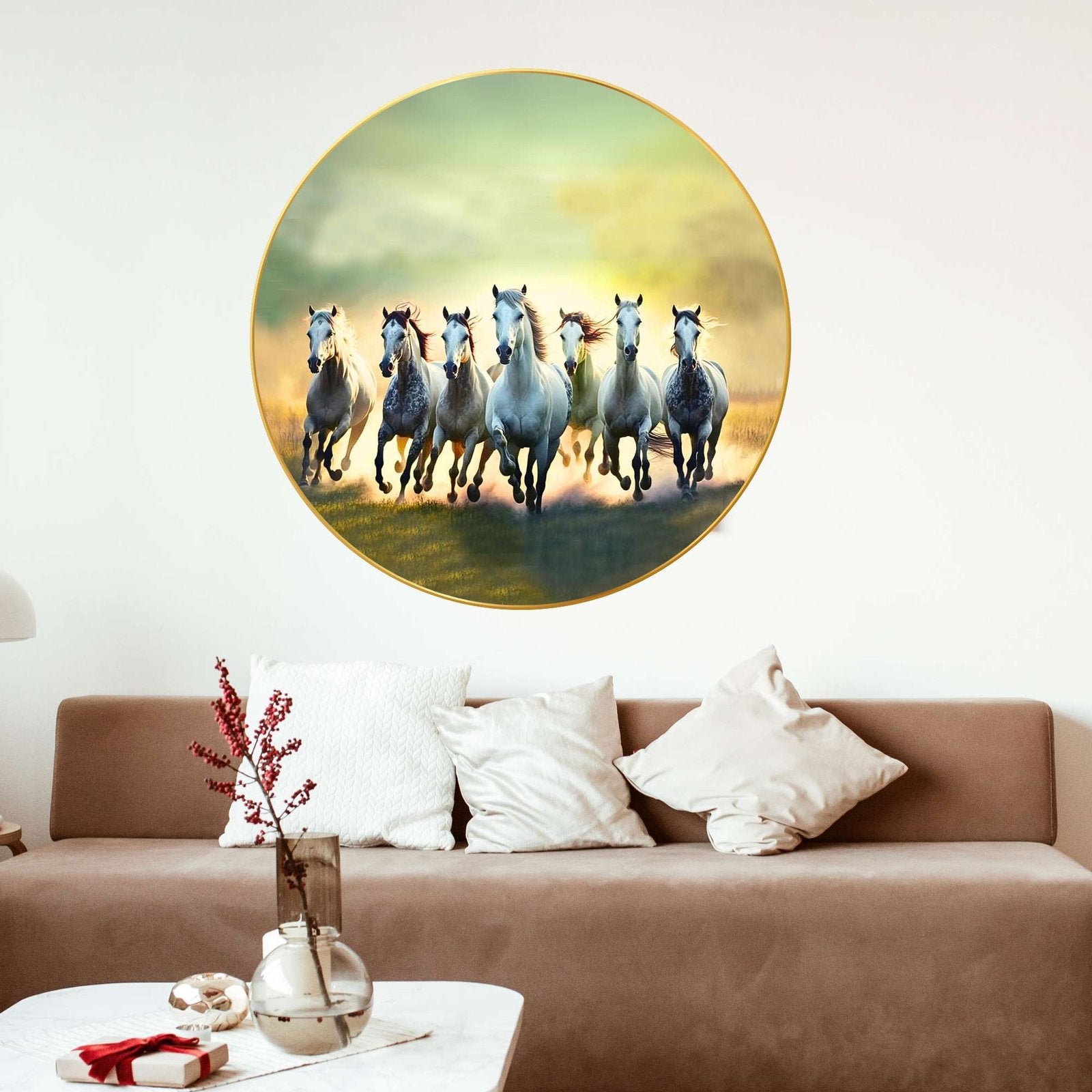 Wall Painting for Wall Decoration with Frame Sparkle Glossy Round Golden Framed Large Painting Office, Living Room, Bedroom, Home Decoration