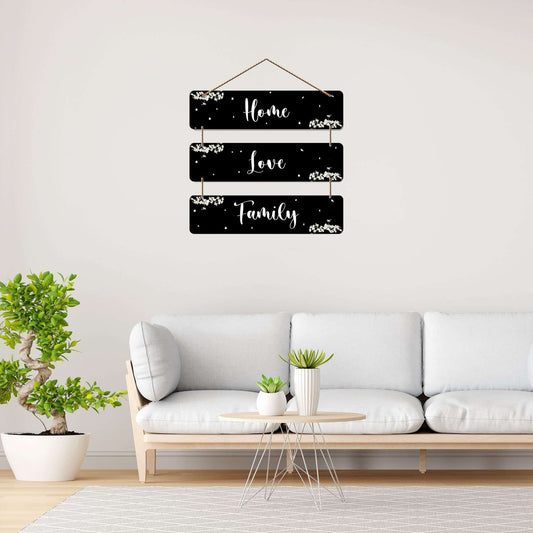 Home Love Family Elegant Black Wooden Hanging Wall Decor