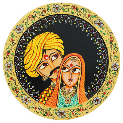 Pichwai Painting on Wall hanging plate beautiful rajasthani man & woman pichwai plate