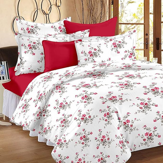 Huesland by Ahmedabad Cotton 144 TC Cotton King Size Bedsheet with 2 Pillow Covers - White, Pink