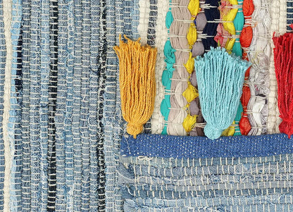 The Home Talk Cotton Chindi Rug Denim Weived Carpets for Bathroom Entrance Door Denim Blue