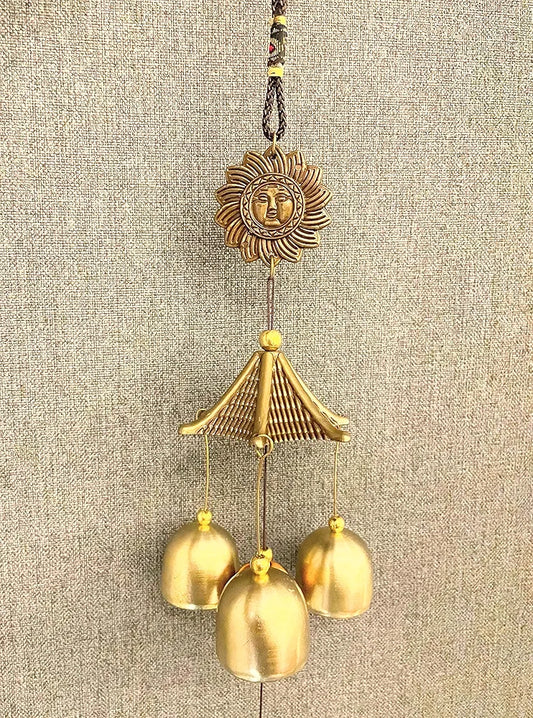 WS Wind Chime for Home Positive Vibes 3 Brass Bells Hanging Wind Chime Golden