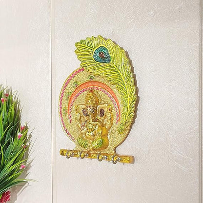 KridayKraft Metal Ganesha ji Key Holder With Meena Work Decorative for Wall Ganesh Statue