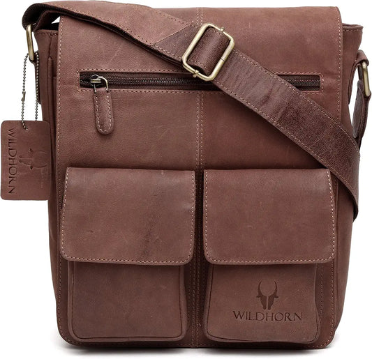 WildHorn® Leather 11 inch Sling Messenger Bag for Men I Multipurpose Crossbody Bag I Travel Bag with Adjustable Strap I Utility Bag I DIMENSION : L-11 inch W-3 inch H-12 inch