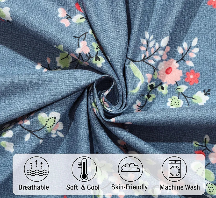 Fresh From Loom Anti Fade Floral Print 240 TC Microfiber King Size Bedsheet with 2 Pillow Covers Greyish-Blue