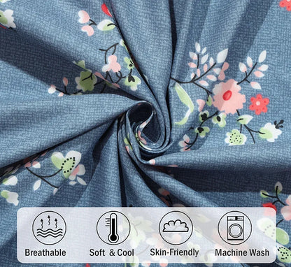 Fresh From Loom Anti Fade Floral Print 240 TC Microfiber King Size Bedsheet with 2 Pillow Covers Greyish-Blue