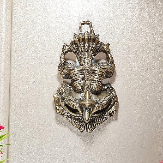 KridayKraft Metal Nazar Battu With Naag Ganesha for Evil Eye Protection Mask Grey Medium