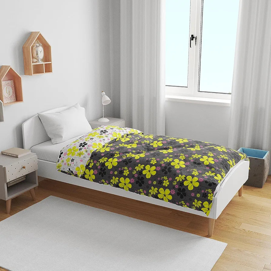 Divine Casa 120 GSM Microfiber Single Kids Dohar Soft & Lightweight Throw Blanket Floral Pattern Colour Tornado