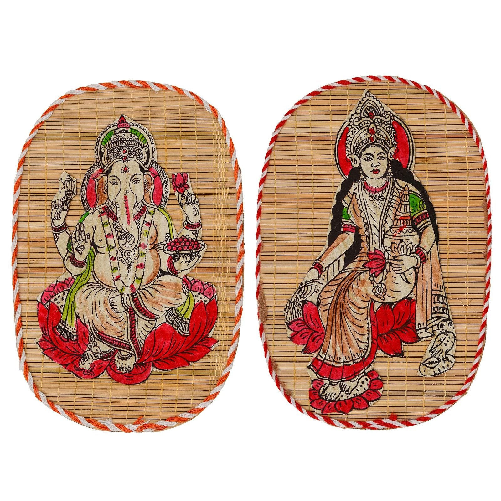 Bamboo Hand Crafted Wall Hangings Of Ganesh Ji And Laxmi Ji For Home D?cor