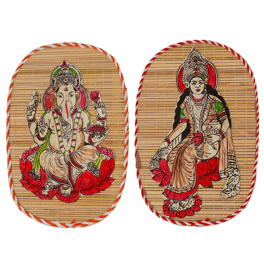 Bamboo Hand Crafted Wall Hangings Of Ganesh Ji And Laxmi Ji For Home D?cor