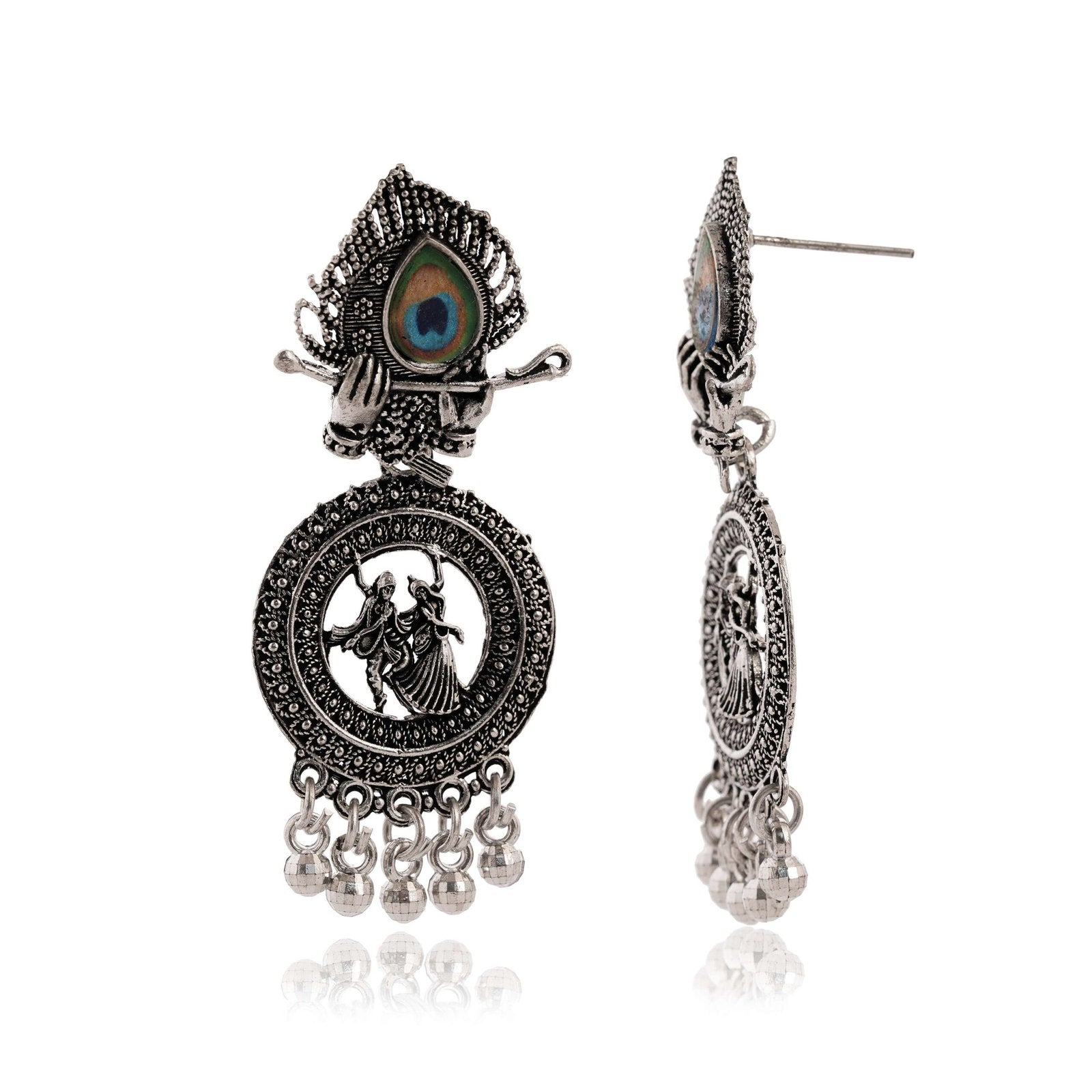Earrings For Women AZ838-OXidised Traditional Radha Krishna | Silver Beads Ethnic Jhumka/Jhumki