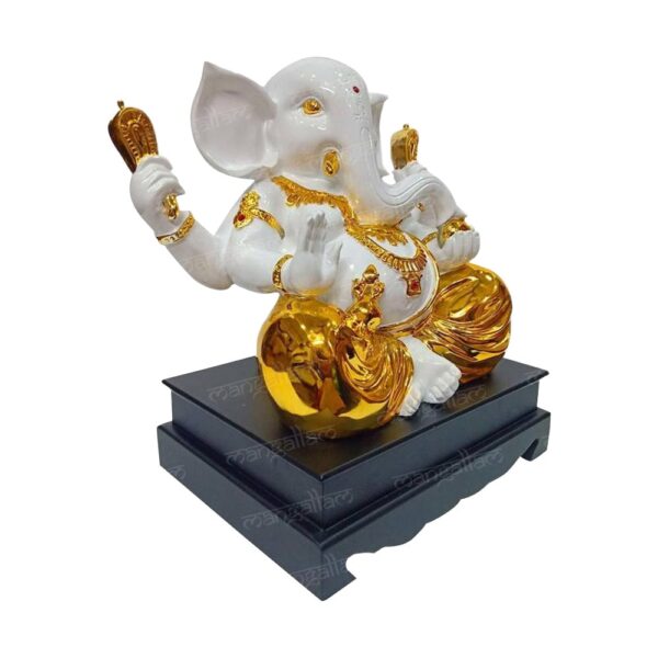 Svastika Gold Plated Lord Ganesha Idol With Wooden Base