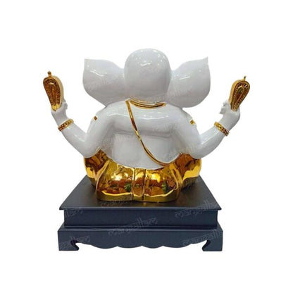 Svastika Gold Plated Lord Ganesha Idol With Wooden Base
