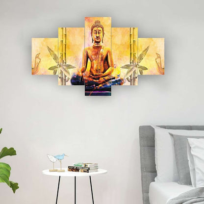 Buddha Set of Five 3D Framed Paintings for Wall Decoration – Ideal for Home, Living Room, and Bedroom (125 x 60 CM)