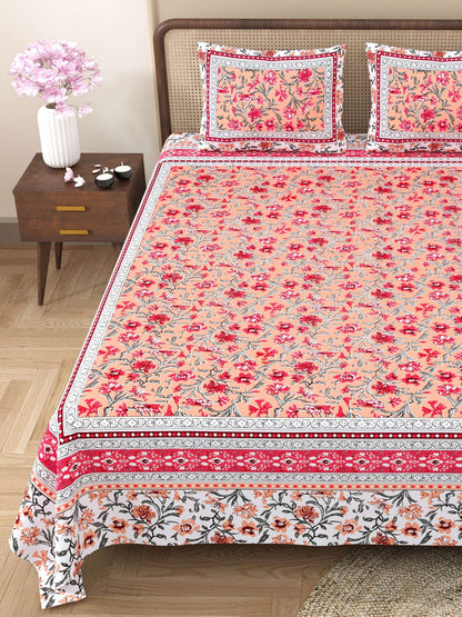 100% Pure Cotton Traditional Printed Bedsheet for Double Bed King Size Bedsheet with 2 Pillow Covers