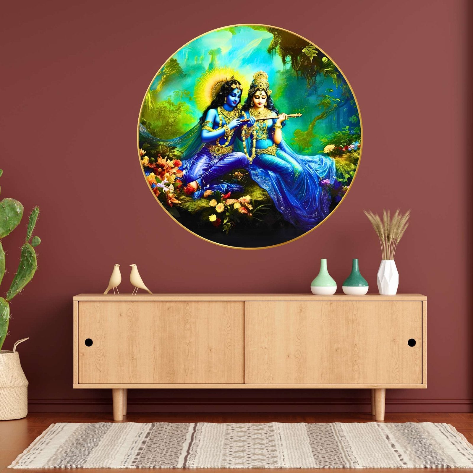 Wall Painting for Wall Decoration with Frame Sparkle Glossy Round Golden Framed Large Painting Office, Living Room, Bedroom, Home Decoration