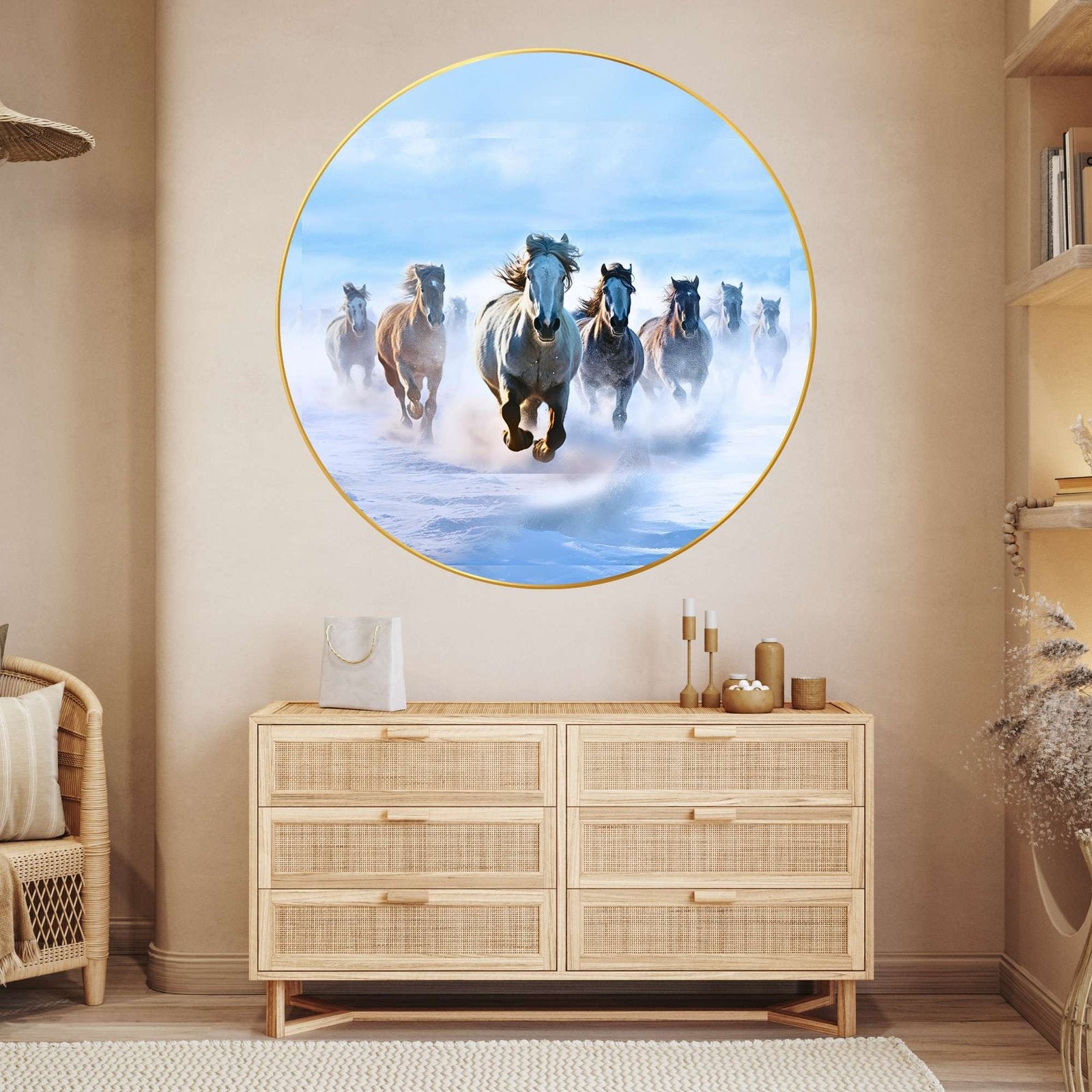 Wall Painting for Wall Decoration with Frame Sparkle Glossy Round Golden Framed Large Painting Office, Living Room, Bedroom, Home Decoration