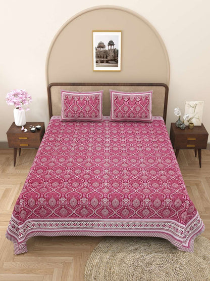 100% Pure Cotton Traditional Printed Bedsheet for Double Bed King Size Bedsheet with 2 Pillow Covers