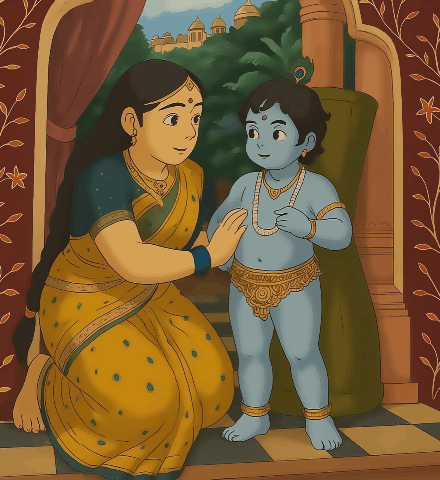 Yashoda and Natkhat Bal krishna - Ghibli Addition Krishnaji