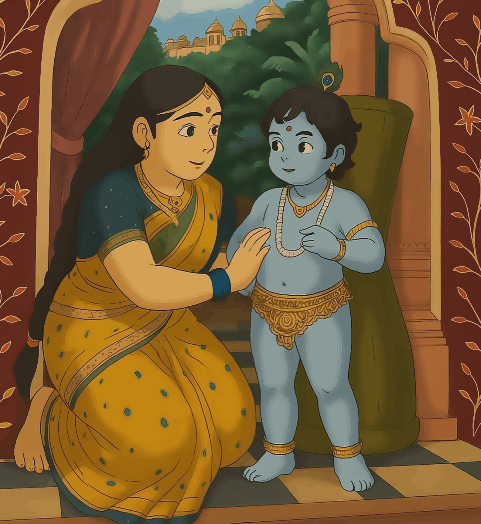 Yashoda and Natkhat Bal krishna - Ghibli Addition Krishnaji