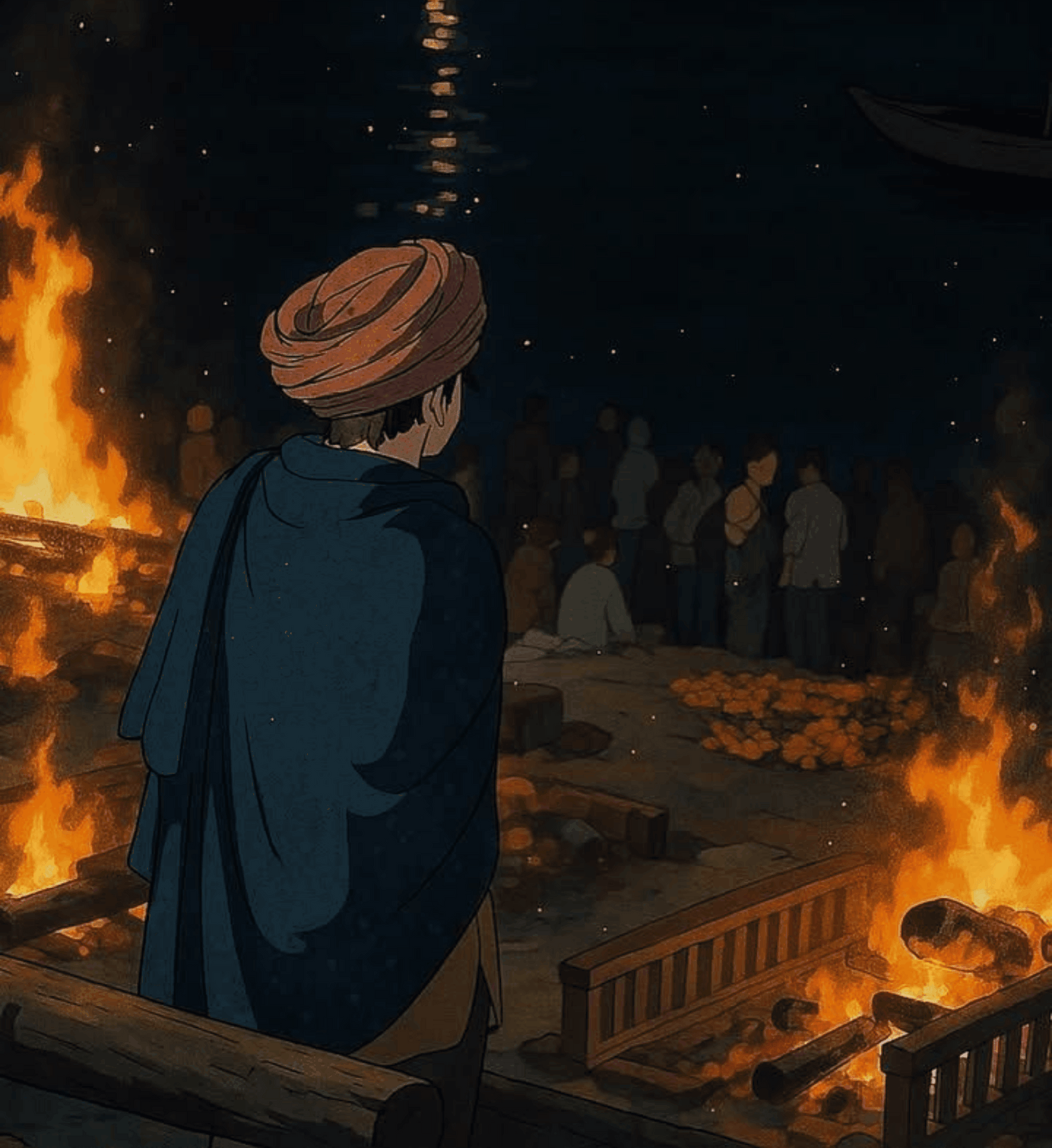 Silhouettes of Salvation - Ghibli Edition Varanasi Ghat