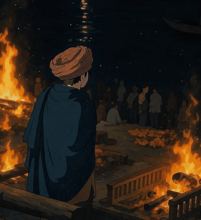 Silhouettes of Salvation - Ghibli Edition Varanasi Ghat