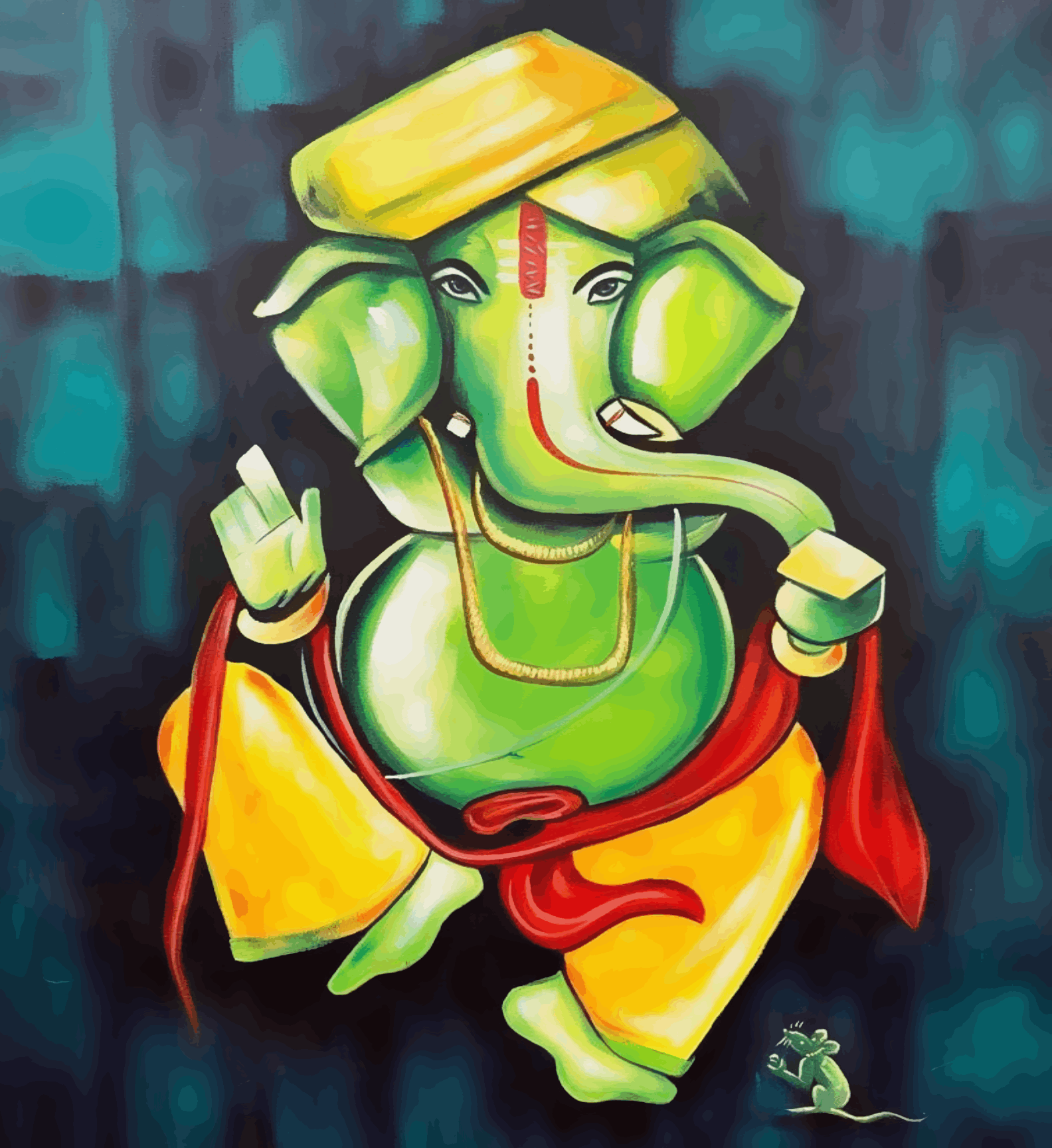 Ganesha Green Modern Art