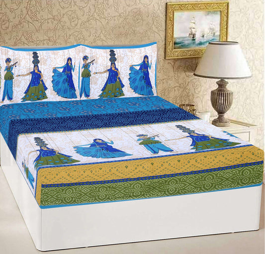 100% Pure Cotton Traditional Printed Bedsheet for Double Bed King Size Bedsheet with 2 Pillow Covers