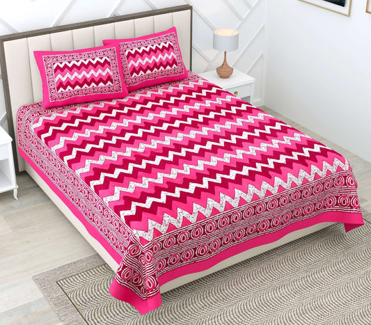 100% Pure Cotton Traditional Printed Bedsheet for Double Bed King Size Bedsheet with 2 Pillow Covers