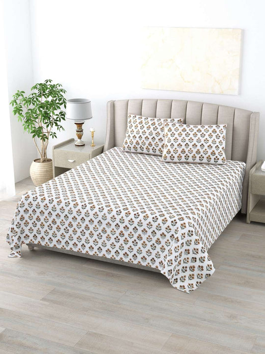 100% Pure Cotton Traditional Printed Bedsheet for Double Bed King Size Bedsheet with 2 Pillow Covers
