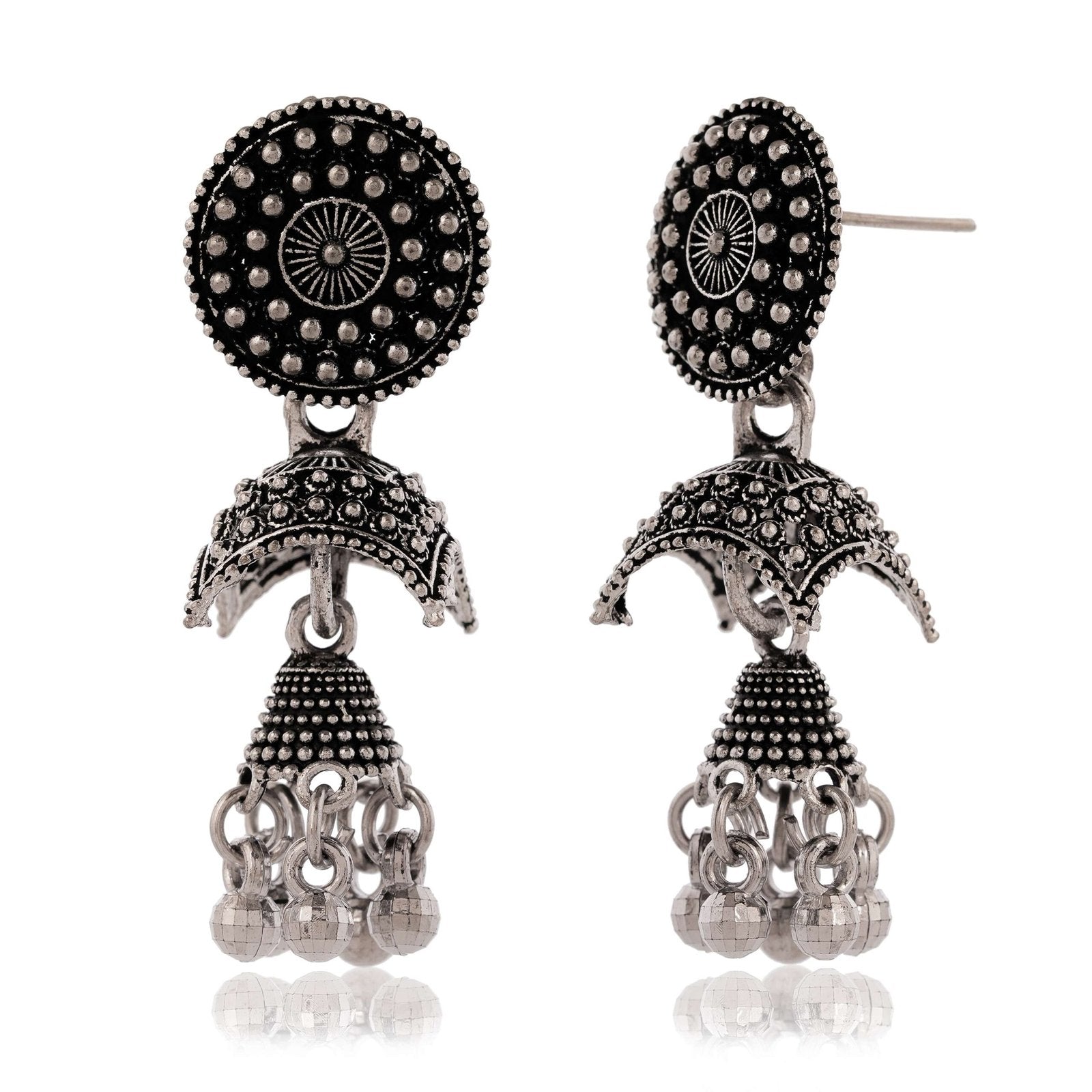 Women Traditional Silver AZ838-OXidised Jhumka Set | German Silver Chand Baliyan & Jhumkas Earrings for Women | Birthday & Anniversary Gift -AZ838-OX-ER51