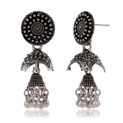 Women Traditional Silver AZ838-OXidised Jhumka Set | German Silver Chand Baliyan & Jhumkas Earrings for Women | Birthday & Anniversary Gift -AZ838-OX-ER51