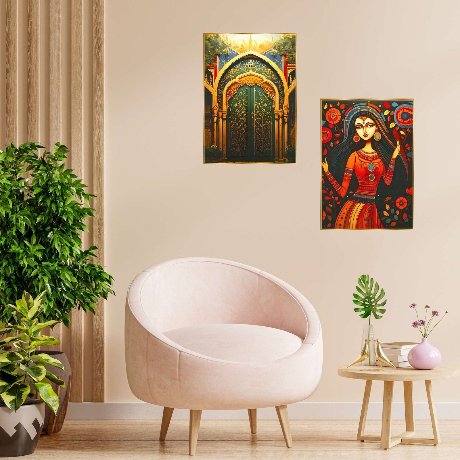 Set of Two Wall Paintings for Wall Dacoration Golden Framed Wall Paintings for Living Room & Bedroom Wall Art for Home Decoration & Office Wall Décor (14×11 inch CH-GD2-16)