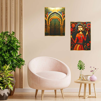 Set of Two Wall Paintings for Wall Dacoration Golden Framed Wall Paintings for Living Room & Bedroom Wall Art for Home Decoration & Office Wall Décor (14×11 inch CH-GD2-16)