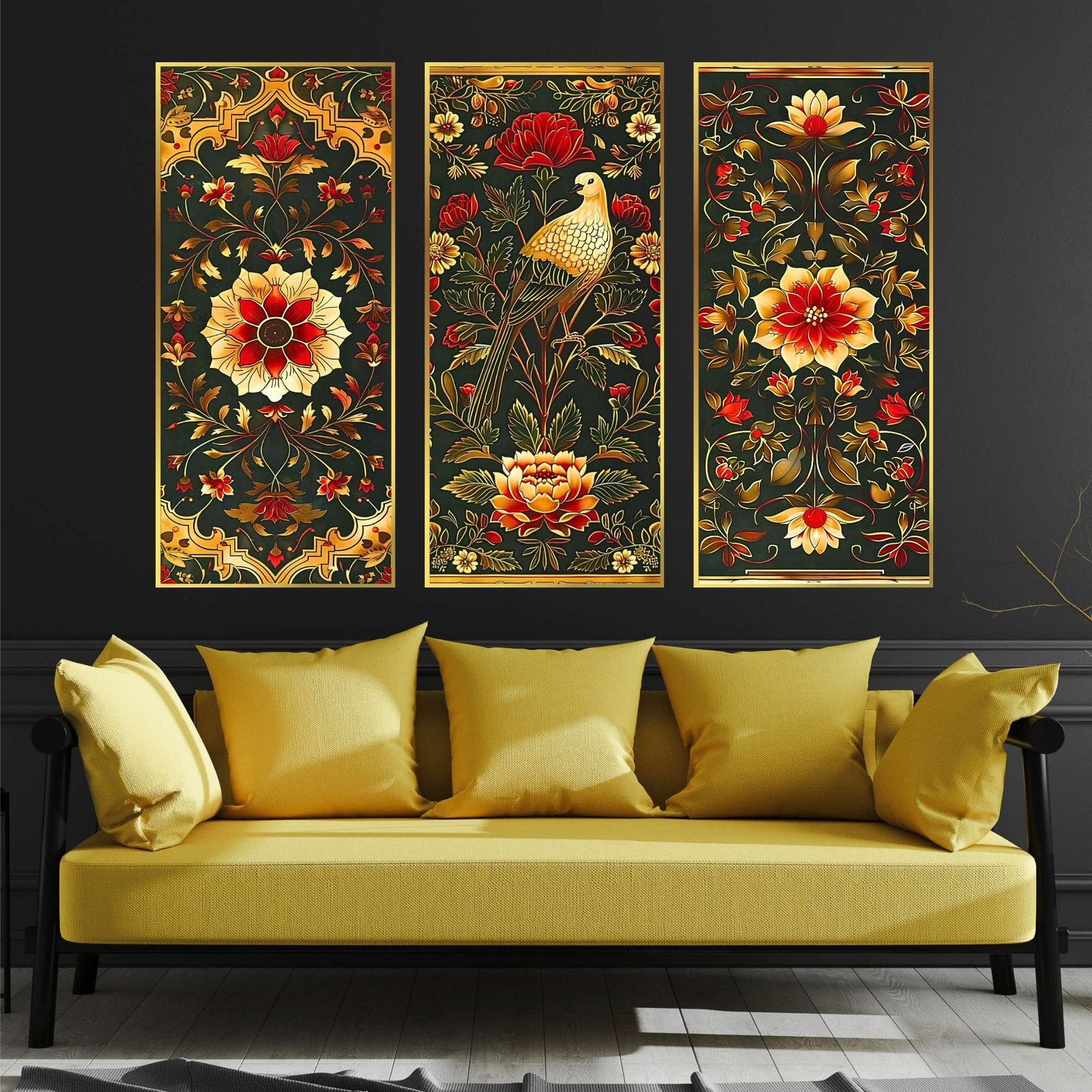 Set of Three large Wall Paintings for Wall Dacoration Golden Framed Wall Paintings for Living Room &amp; Bedroom Wall Art for Home Decoration &amp; Office Wall Décor (14×11 inch CH-LGD3-6)