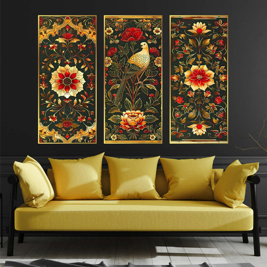 Set of Three large Wall Paintings for Wall Dacoration Golden Framed Wall Paintings for Living Room &amp; Bedroom Wall Art for Home Decoration &amp; Office Wall Décor (14×11 inch CH-LGD3-6)