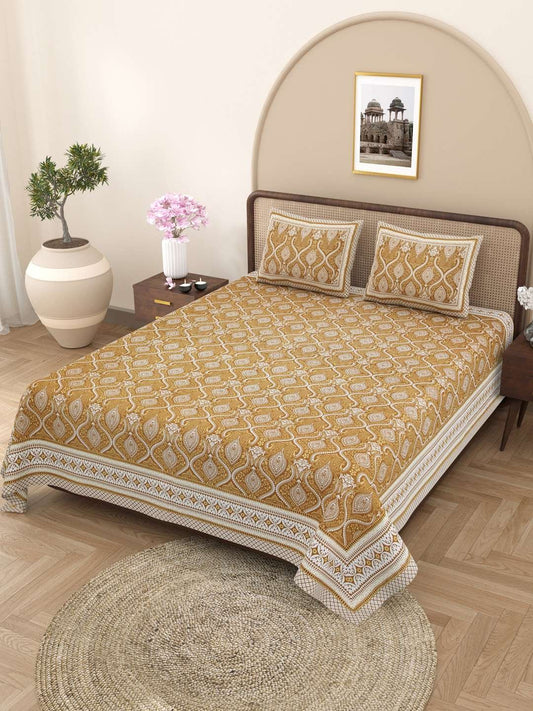 100% Pure Cotton Traditional Printed Bedsheet for Double Bed King Size Bedsheet with 2 Pillow Covers