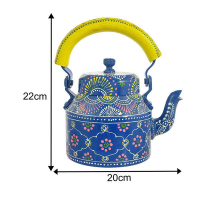 HandPainted Alluminium Tea Kettle with 6 Glasses and Wooden Tray For Home Décor , Tea Party , Serving