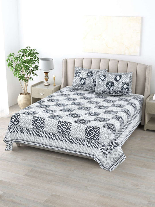 100% Pure Cotton Traditional Printed Bedsheet for Double Bed King Size Bedsheet with 2 Pillow Covers