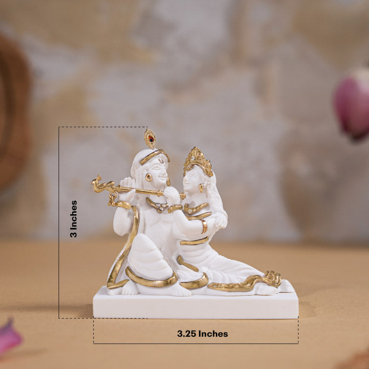 Svastika Luxurious White & Gold  Radha Krishna Murti (3 Inch)