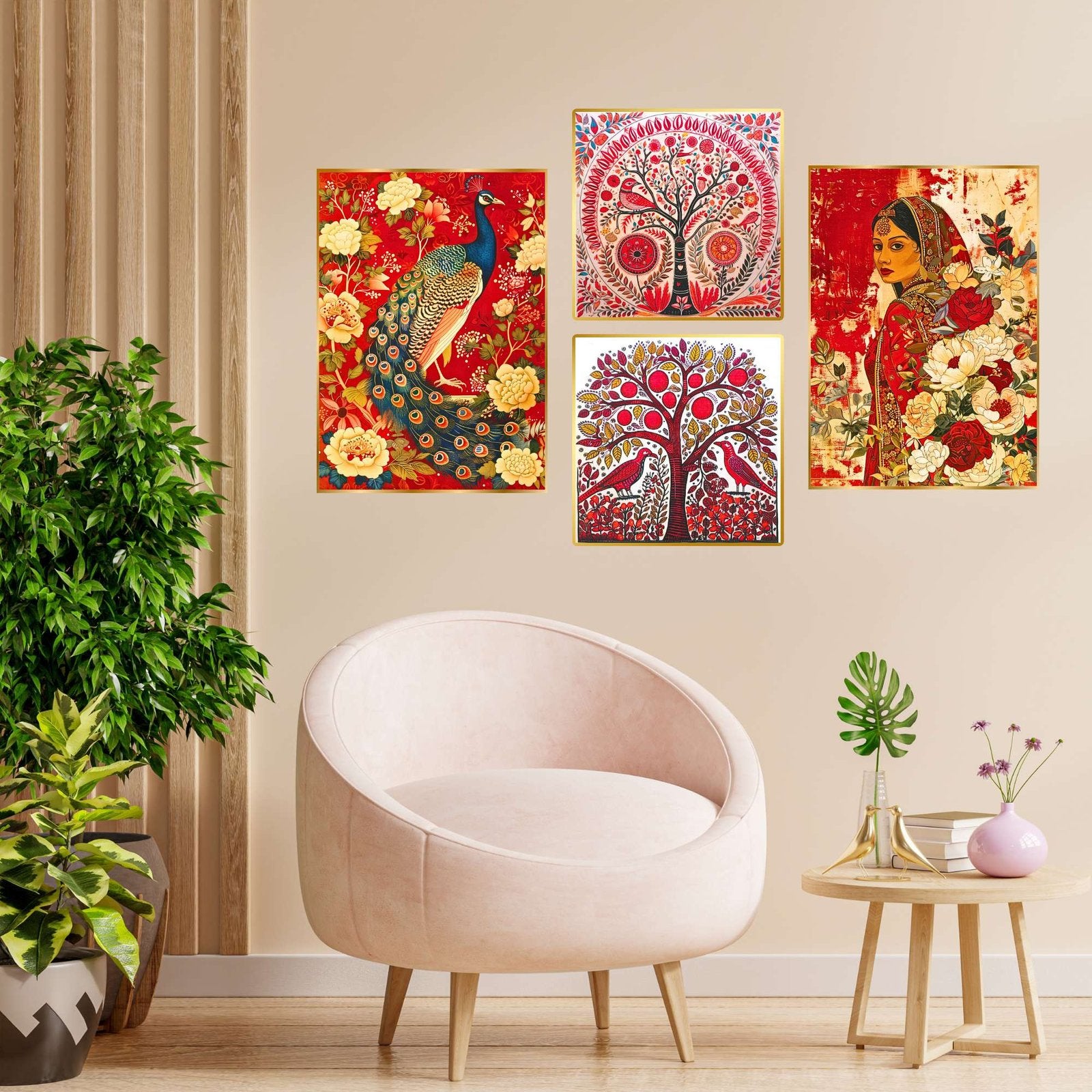 Set of Four Wall Paintings for Wall Dacoration Golden Framed Wall Paintings for Living Room & Bedroom Wall Art for Home Decoration & Office Wall Décor (13×10 inch CH-GD4-10)
