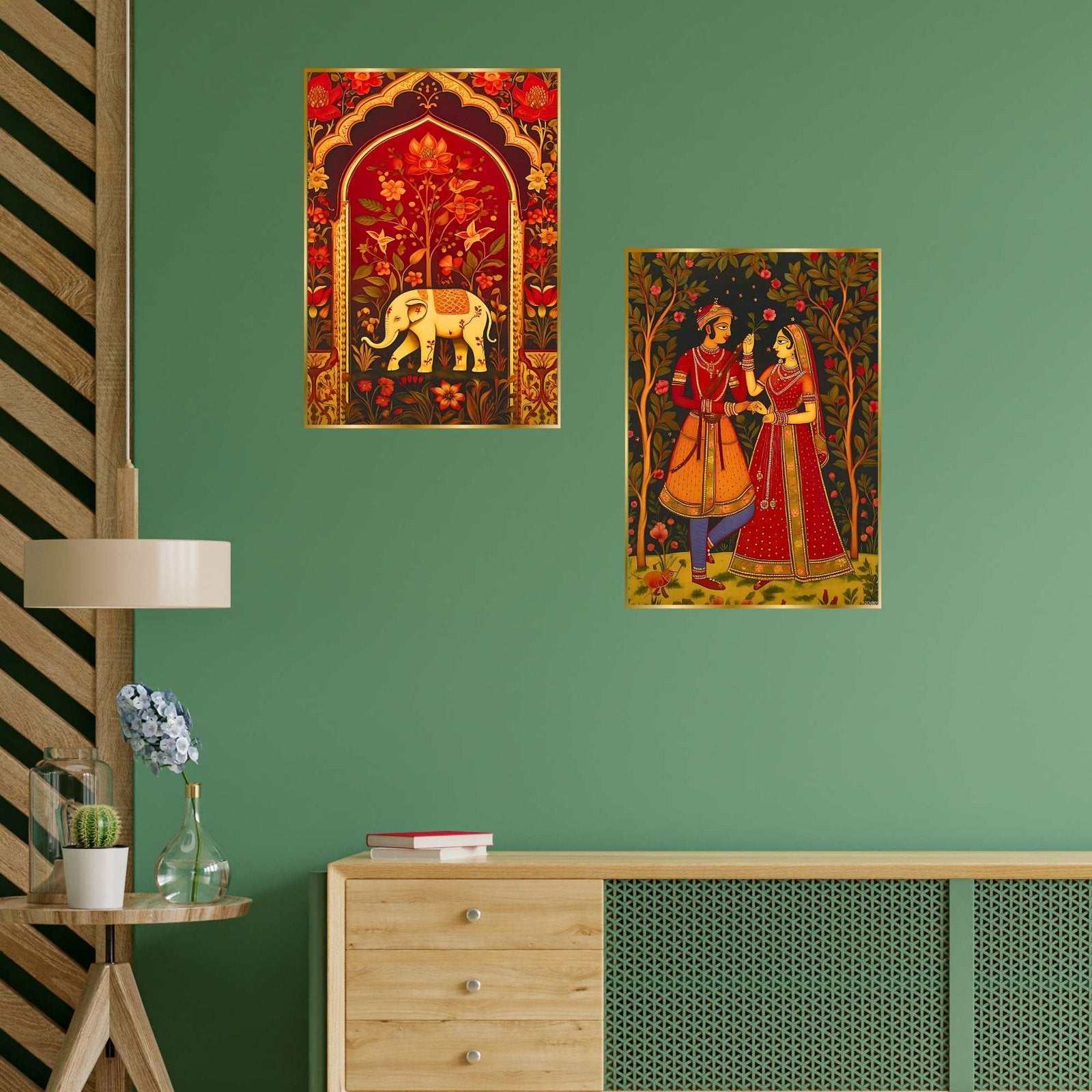 Set of Two Wall Paintings for Wall Dacoration Golden Framed Wall Paintings for Living Room & Bedroom Wall Art for Home Decoration & Office Wall Décor (14×11 inch CH-GD2-19)