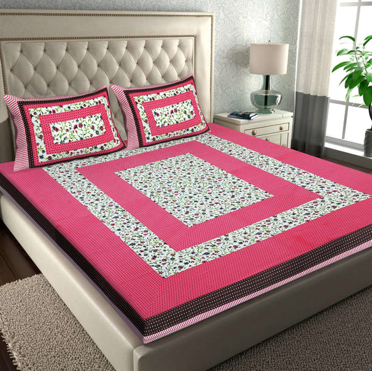 100% Pure Cotton Traditional Printed Bedsheet for Double Bed King Size Bedsheet with 2 Pillow Covers