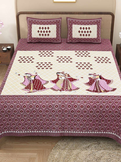 100% Pure Cotton Traditional Printed Bedsheet for Double Bed King Size Bedsheet with 2 Pillow Covers
