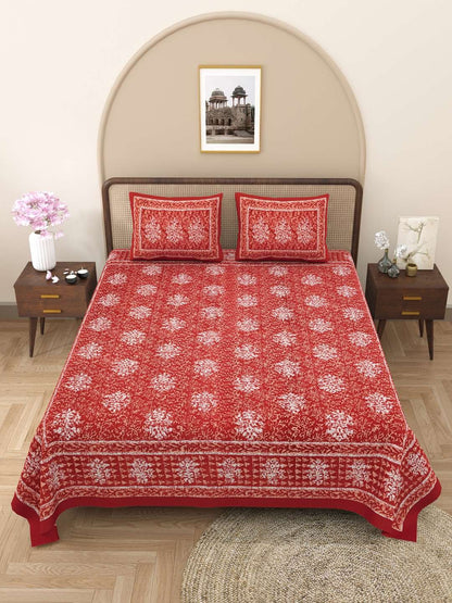 100% Pure Cotton Traditional Printed Bedsheet for Double Bed King Size Bedsheet with 2 Pillow Covers
