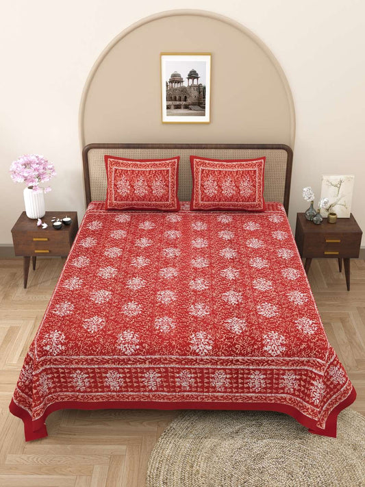 100% Pure Cotton Traditional Printed Bedsheet for Double Bed King Size Bedsheet with 2 Pillow Covers